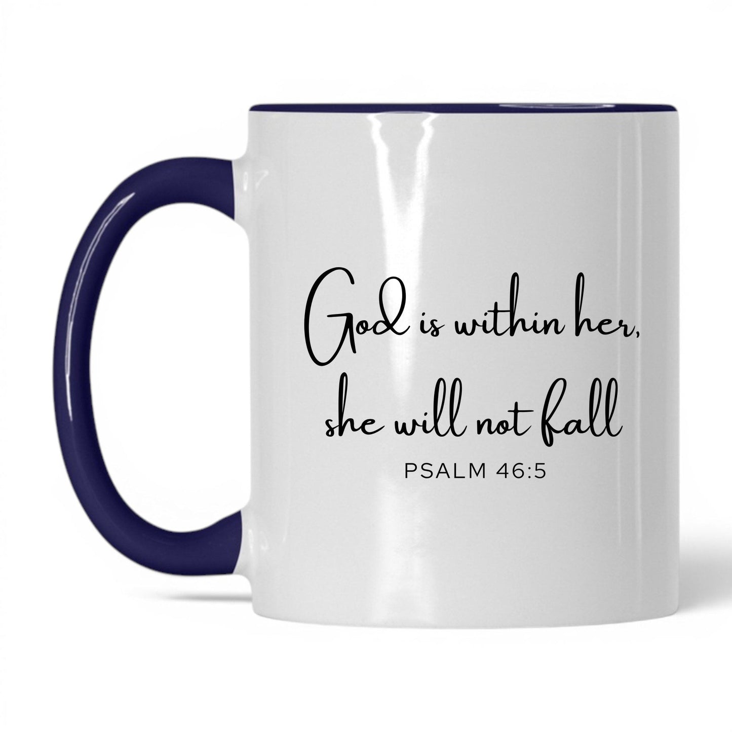 God Is Within Her Coffee Mug – 11oz   White Midnight Blue Mug