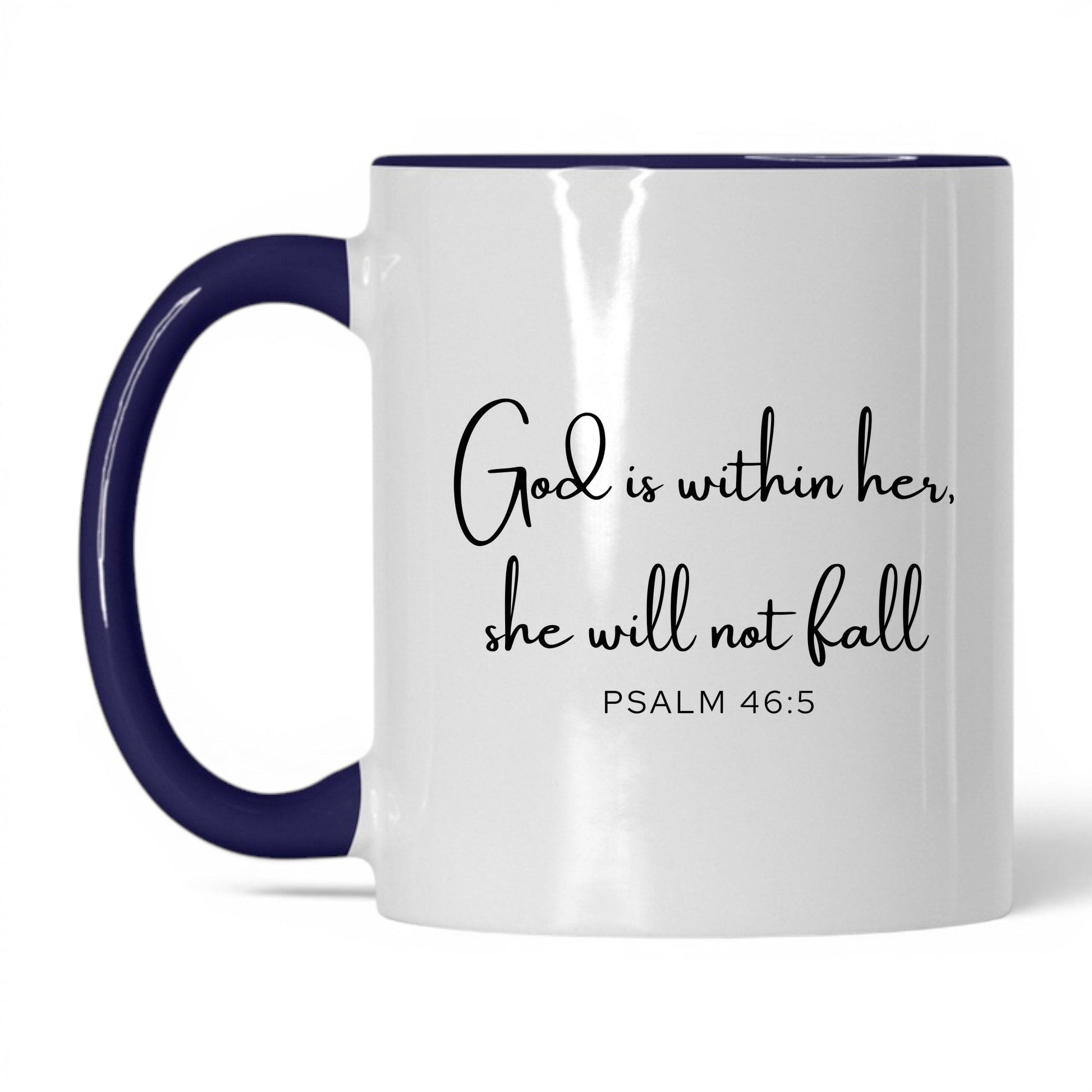 God Is Within Her Coffee Mug – 11oz   White Midnight Blue Mug