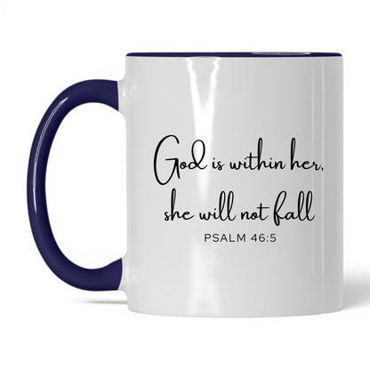 God Is Within Her Coffee Mug – 11oz   White Midnight Blue Mug