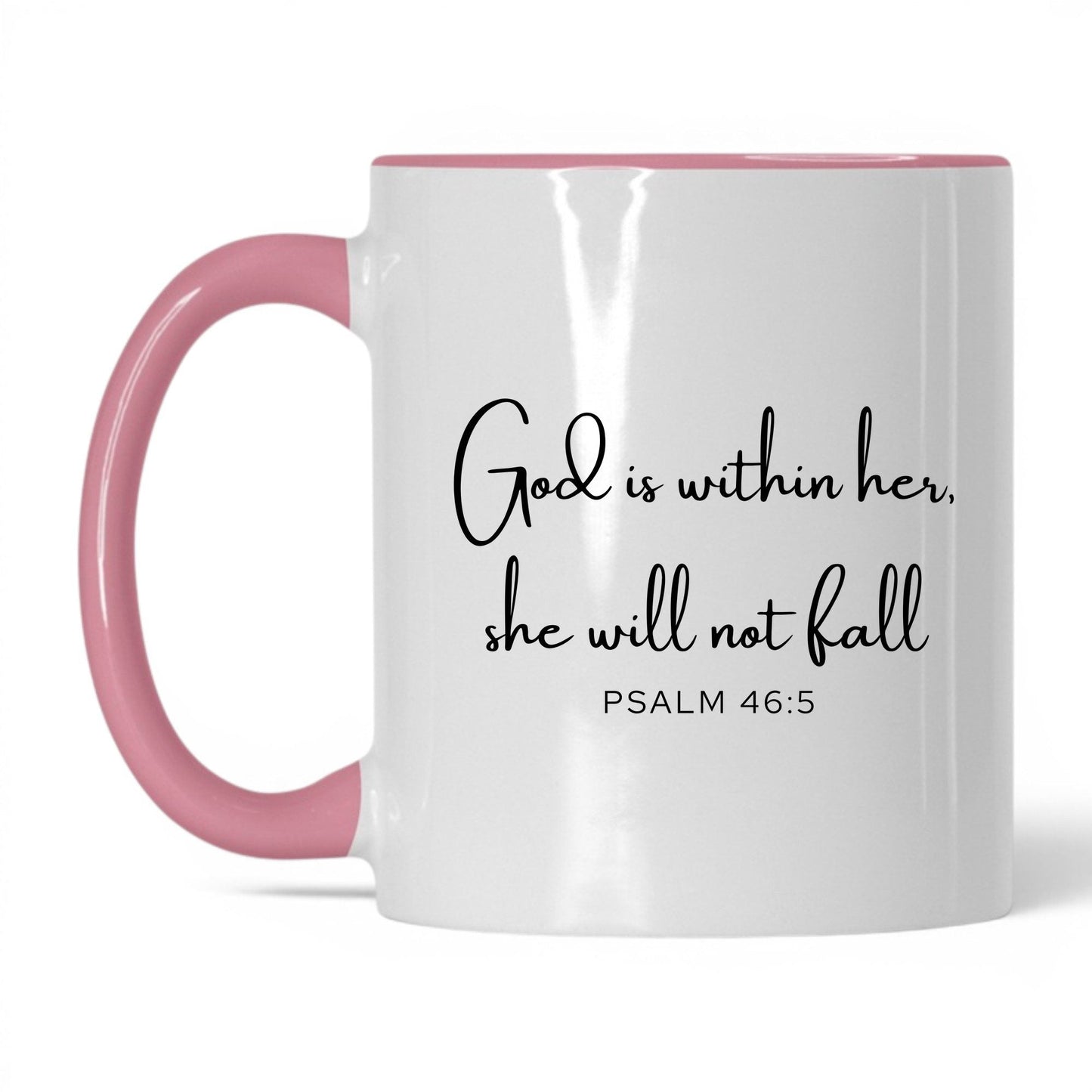 God Is Within Her Coffee Mug – 11oz   White Pink Mug