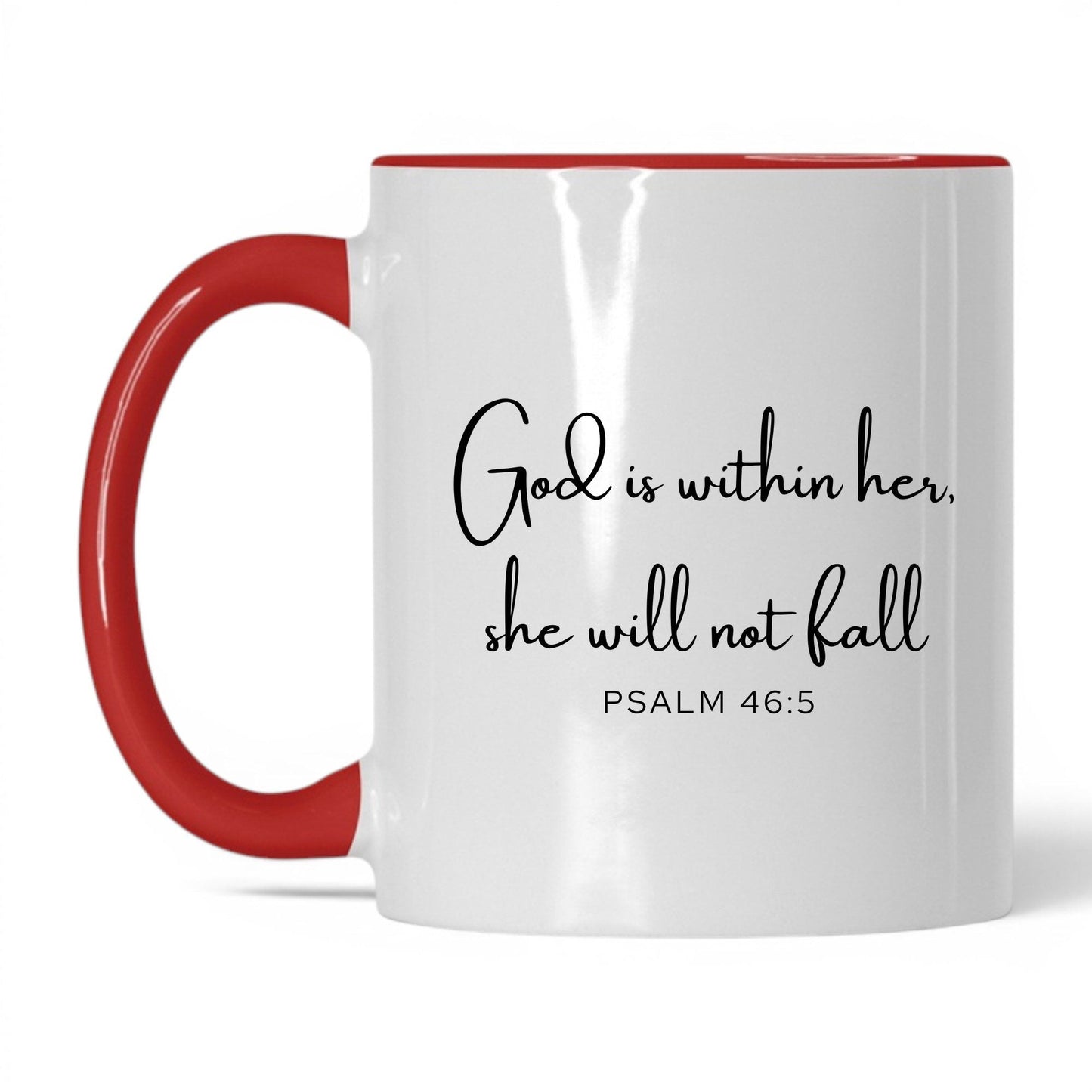 God Is Within Her Coffee Mug – 11oz   White Red Mug