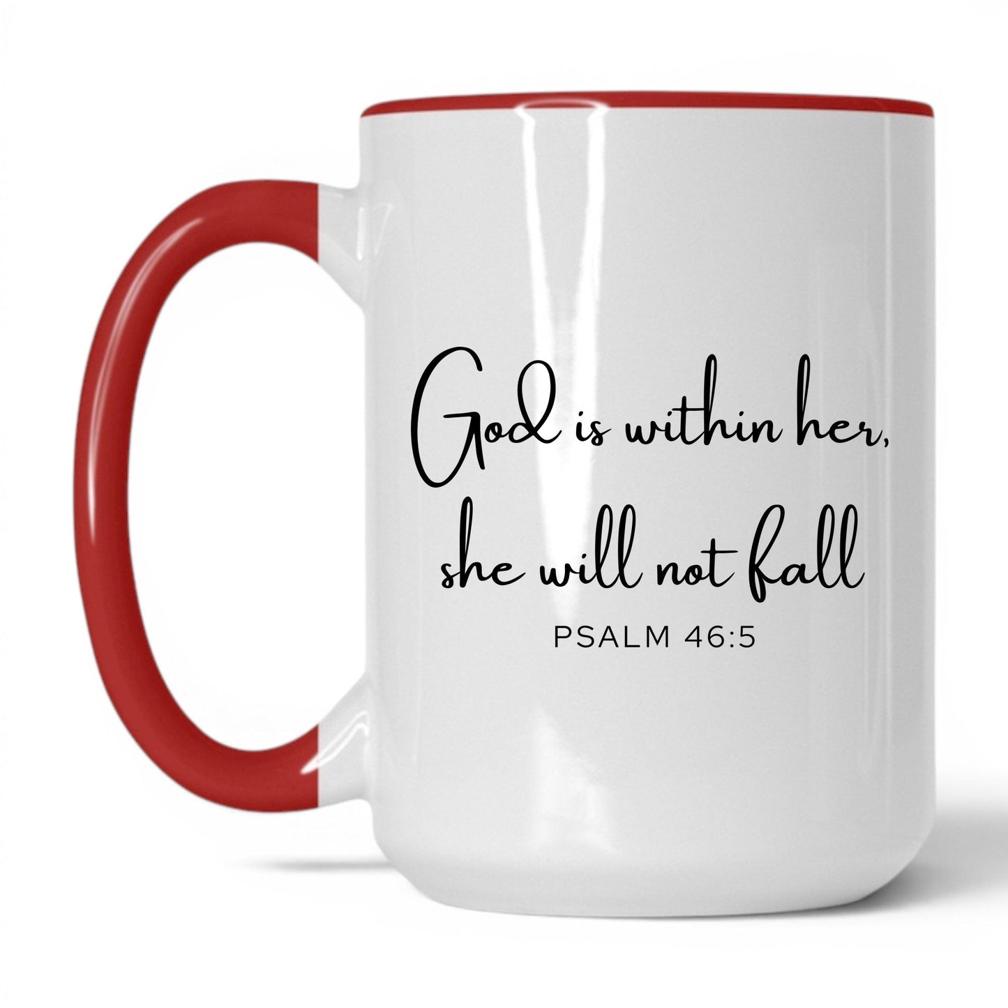 God Is Within Her Coffee Mug – 15oz   White Red Mug